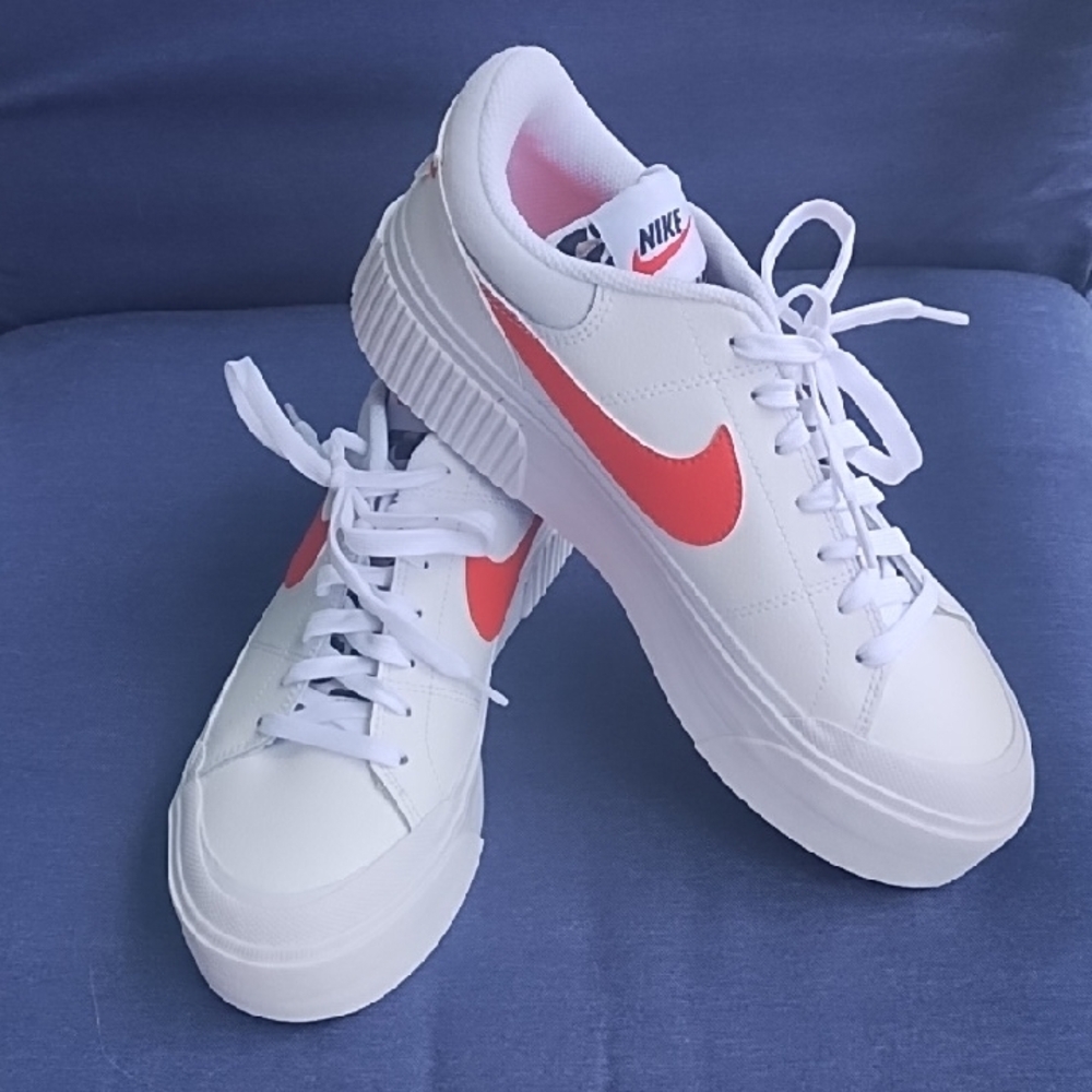 Nike Women's White and Orange Platform Sneakers